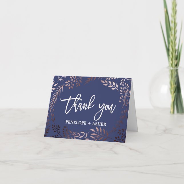 Elegante Rose Gold and Navy Wedding Dankeschön Car Dankeskarte (Vorderseite)