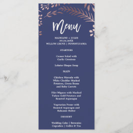 Elegante Rose Gold and Navy Wedding Menu Card Menükarte