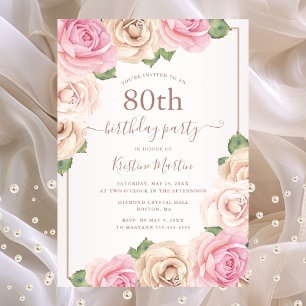 Elegante Rose Gold Aquarell Flora 80. Geburtstag Einladung