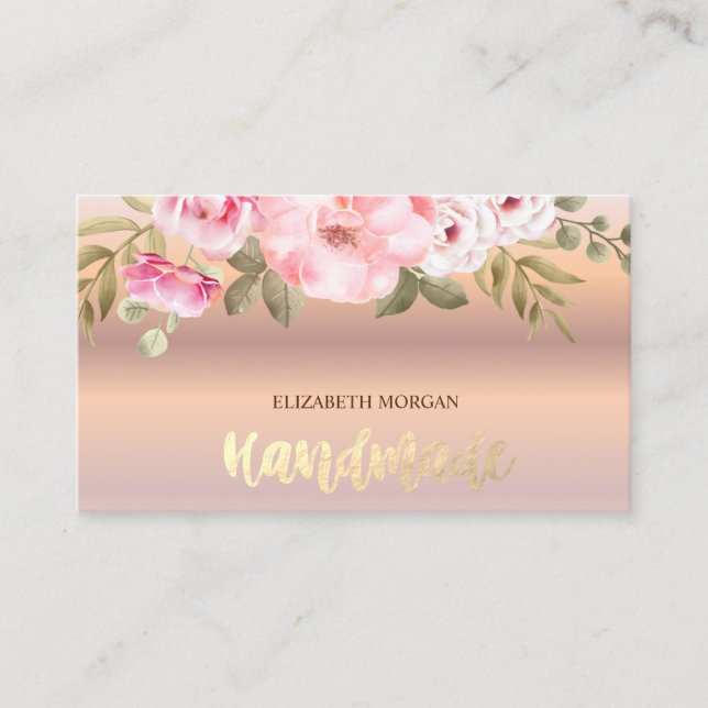 Elegante Rose Gold Aquarellfarben Blume Visitenkarte (Vorderseite)