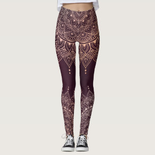 Elegante Rose Gold auf Burgund Flora Henna Mandala Leggings