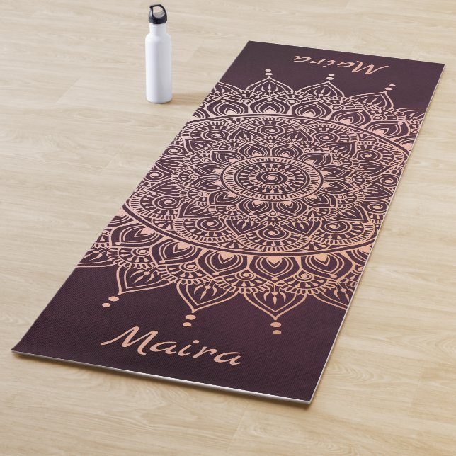 Elegante Rose Gold auf Burgund Flora Henna Mandala Yogamatte (Beispiel)