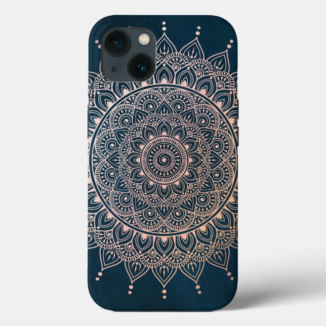 Elegante Rose Gold auf dem Aquamarinen Flora Henna Case-Mate iPhone Hülle (Rückseite)