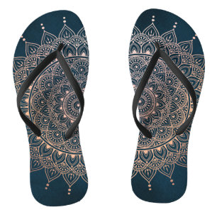 Elegante Rose Gold auf dem Aquamarinen Flora Henna Flip Flops