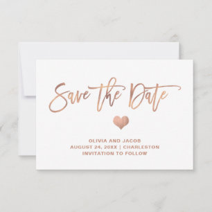 Elegante Rose Gold auf Weiß mit Herz Save The Date