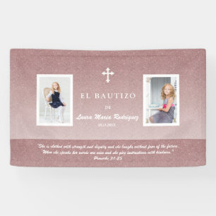 Elegante Rose Gold Bautizo Taufkirche Girl Foto Banner
