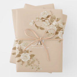 Elegante Rose Gold Beige Monogram Geschenkpapier Set