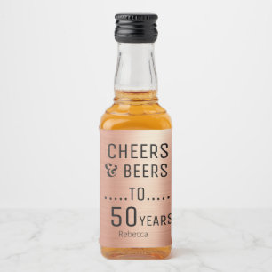 Elegante Rose Gold Black Cheers & Biere 50 Geburts Alkoholflaschenetikett