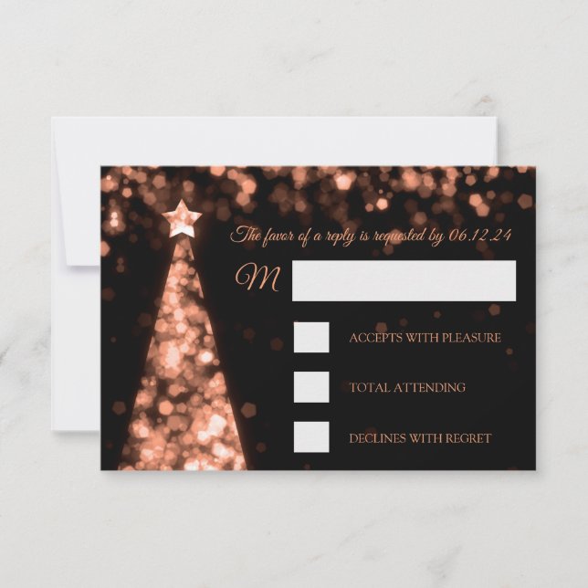 Elegante Rose Gold Black Christmas RSVP Karte (Vorderseite)