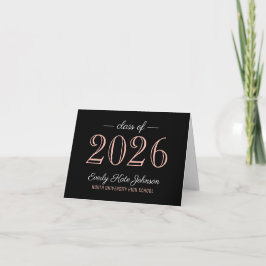Elegante Rose Gold Black Class 2025 Abschluss Dankeskarte