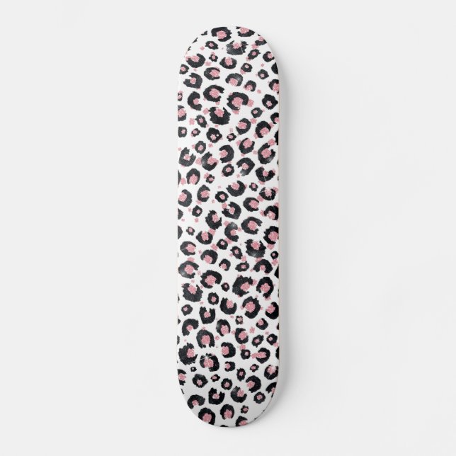 Elegante Rose Gold Black Leopard Animal Print Skateboard (Vorderseite)