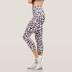 Elegante Rose Gold Black Leopard Muster Capri Leggings