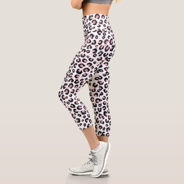 Elegante Rose Gold Black Leopard Muster Capri Leggings (Links)