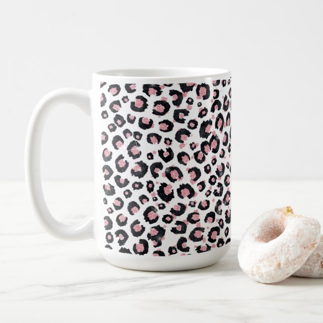Elegante Rose Gold Black Leopard Muster Kaffeetasse (Mit Donut)