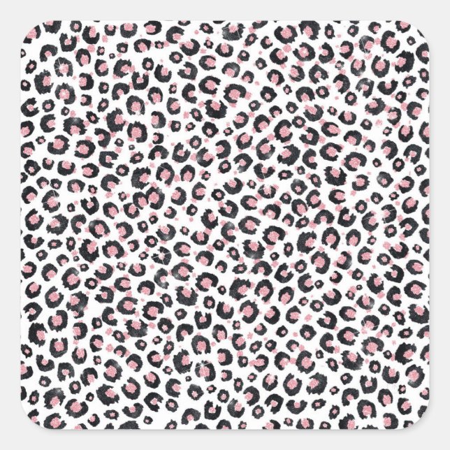 Elegante Rose Gold Black Leopard Muster Quadratischer Aufkleber (Vorderseite)