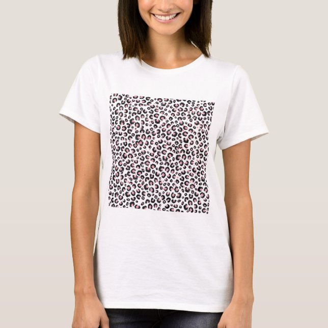 Elegante Rose Gold Black Leopard Muster T-Shirt (Vorderseite)