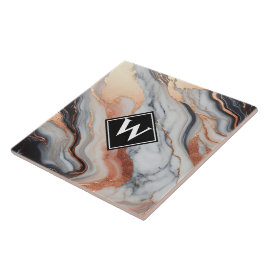 Elegante Rose Gold Black Marble Monogram Fliese