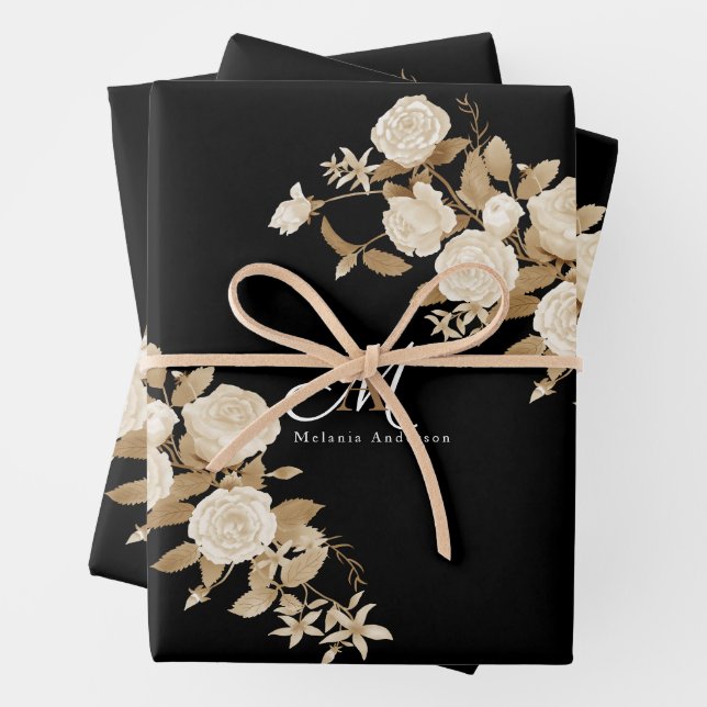 Elegante Rose Gold Black Monogram Geschenkpapier Set (Beispiel)
