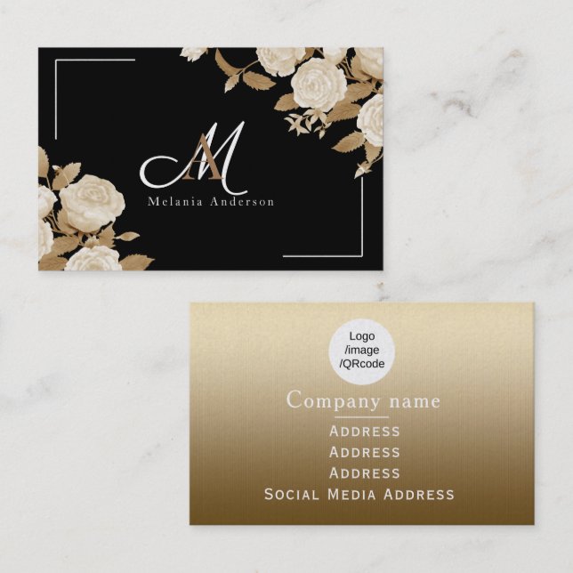 Elegante Rose Gold Black Monogram Visitenkarte (Vorne/Hinten)
