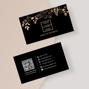 Elegante Rose Gold Blatt QR-Code Social Media Icon Visitenkarte