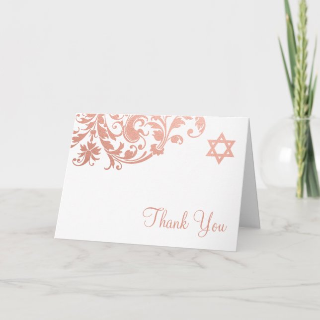 Elegante Rose Gold Blüh Bat Mitzvah Vielen Dank Dankeskarte (Vorderseite)