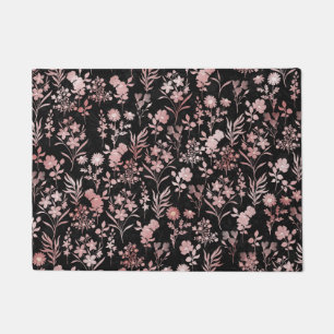 Elegante Rose Gold Blume Schwarz Botanisch Fußmatte