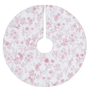 Elegante Rose Gold Blume Weiß Botanisch Polyester Weihnachtsbaumdecke