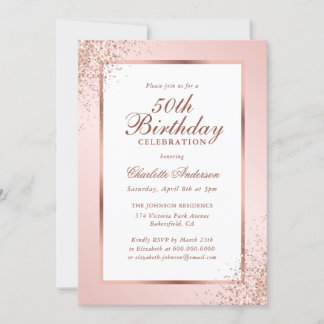 Elegante Rose Gold Blush Confetti 50. Einladung
