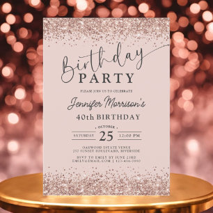 Elegante Rose Gold Blush Glitzer 40. Geburtstag Einladung