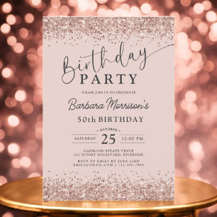 Elegante Rose Gold Blush Glitzer 50. Geburtstag Einladung