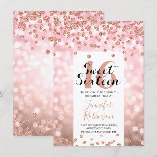Elegante Rose Gold Blush Glitzer Sweet 16 Einladung