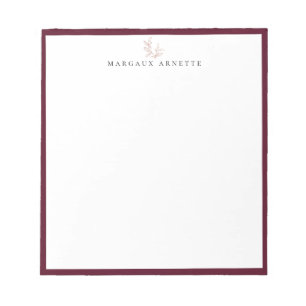 Elegante Rose-Gold-Botanik-Zweig Bordeaux Rahmen Notizblock