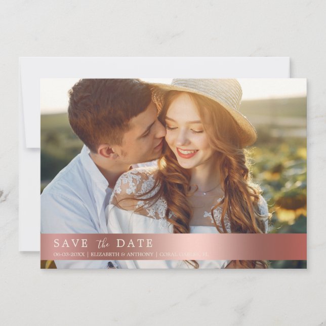 Elegante Rose Gold Botanisches Foto QR Code Save The Date (Vorderseite)