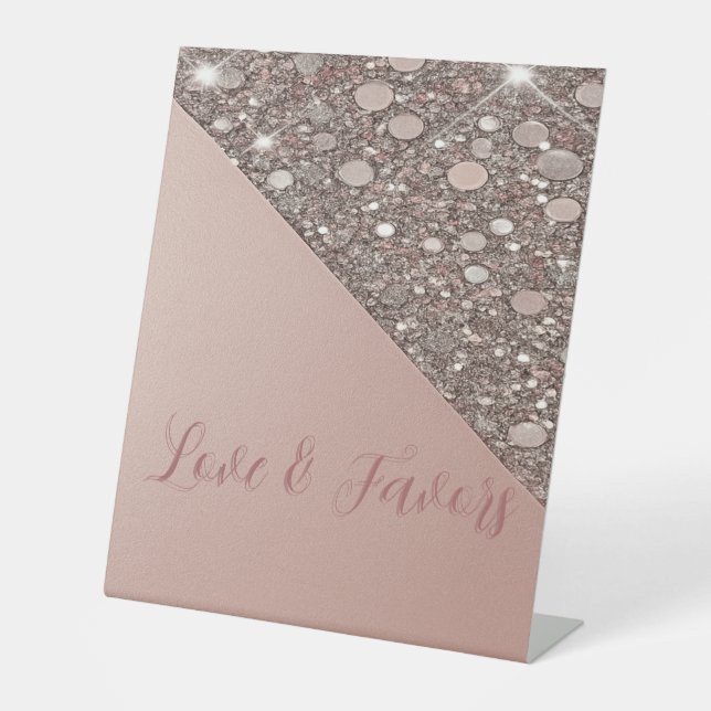 Elegante Rose Gold Brautparty Liebe & Favoriten Sockelschild (Vorderseite)