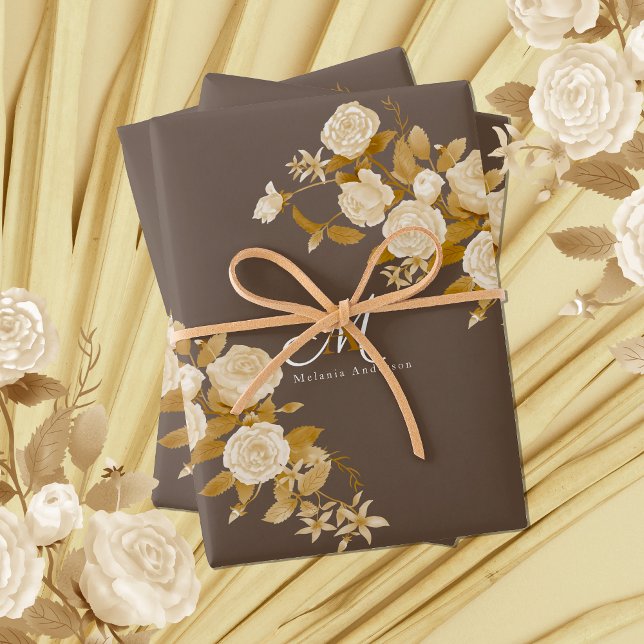 Elegante Rose Gold Brown Monogram Geschenkpapier Set (Romantics and Chic Monogram design wrapping paper for your special one.)