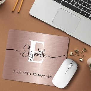 Elegante Rose Gold Brushed Metal Mit Monogramm Mousepad
