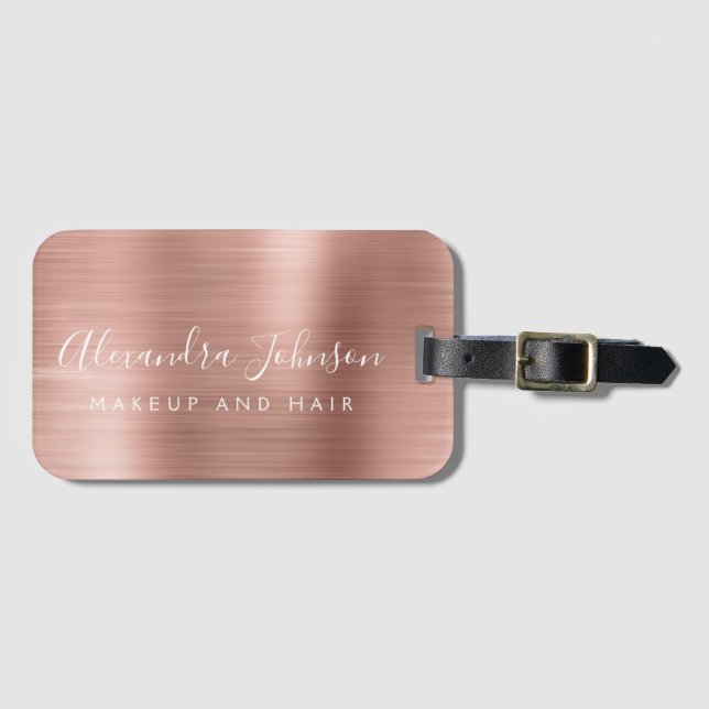 Elegante Rose Gold Brushed Metal Monogram Name Gepäckanhänger (Vorderseite (Horizontal))