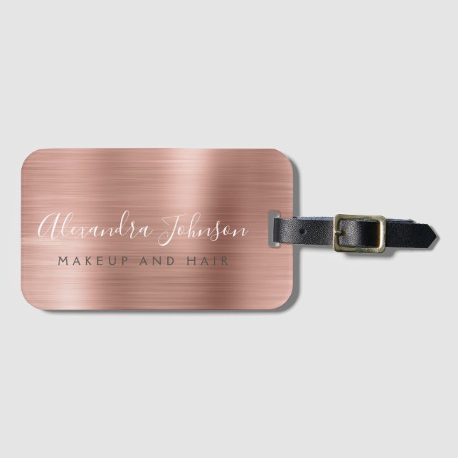 Elegante Rose Gold Brushed Metal Monogram Name Gepäckanhänger (Vorderseite (Horizontal))