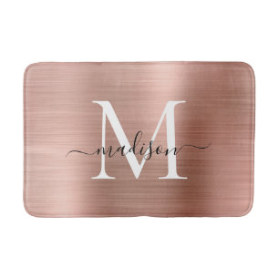 Elegante Rose Gold Brushed Metal Monogram Script Badematte