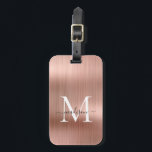 Elegante Rose Gold Brushed Metal Script Monogram Gepäckanhänger<br><div class="desc">Rosa Rose Gold Pinselmetall Monogram Niedliche Tag Tag</div>