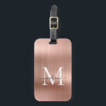 Elegante Rose Gold Brushed Metal Script Monogram Gepäckanhänger<br><div class="desc">Rosa Rose Gold Pinselmetall Monogram Niedliche Tag Tag</div>