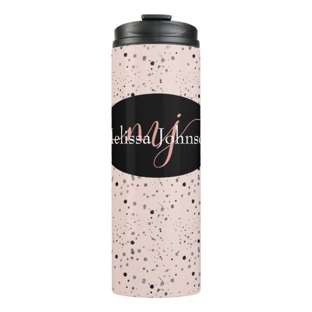 Elegante Rose Gold Buchstaben auf Schwarz Thermal  Thermosbecher (Vorderseite)