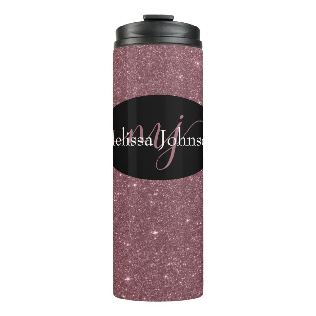 Elegante Rose Gold Buchstaben auf Schwarz Thermal  Thermosbecher (Vorderseite)