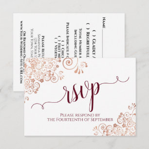 Elegante Rose Gold & Burgund Kalligrafie Hochzeit RSVP Karte