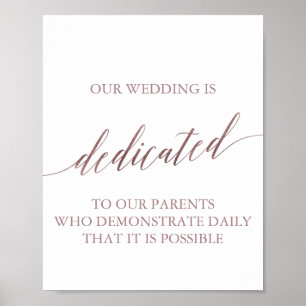 Elegante Rose Gold Calligrafy Dedication-Zeichen Poster