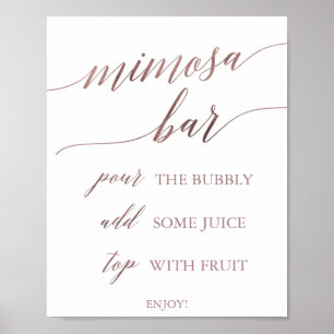 Elegante Rose Gold Calligrafy Mimosa Bar Sign Poster