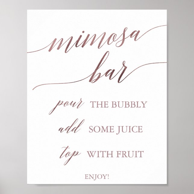 Elegante Rose Gold Calligrafy Mimosa Bar Sign Poster (Vorne)