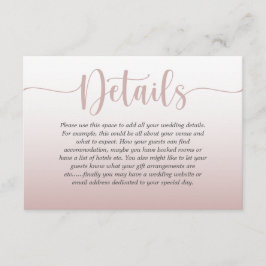 Elegante Rose Gold & Calligrafy Wedding Details En Begleitkarte