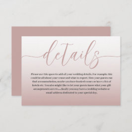 Elegante Rose Gold & Calligrafy Wedding Details En Begleitkarte