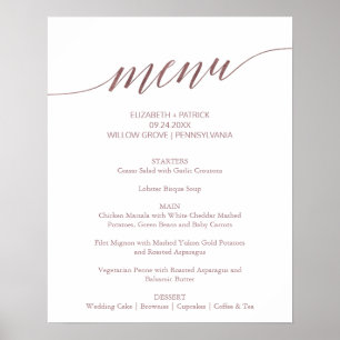 Elegante Rose Gold Calligrafy Wedding Menu Sign Poster